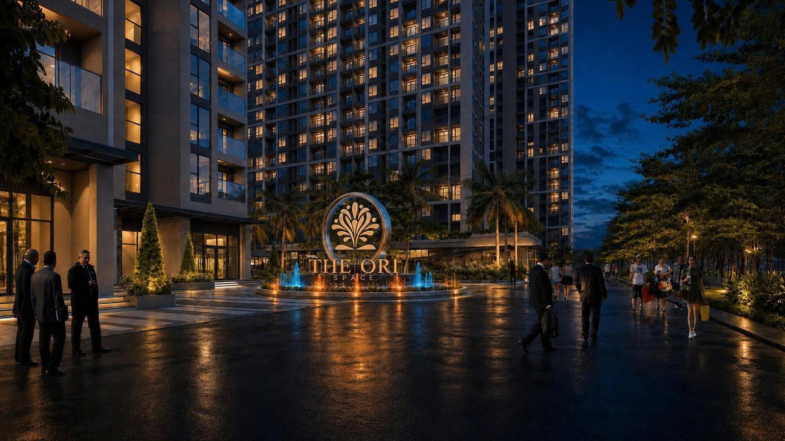 Phối cảnh tổng thể dự án căn hộ The Ori Space về đêm tại Mỹ Hạnh, Tây Ninh