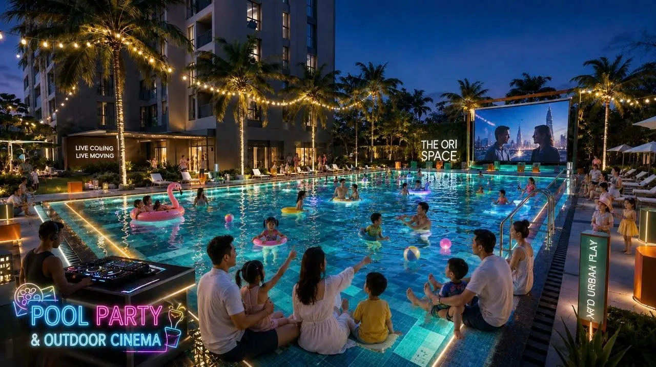 Khu bể bơi kết hợp chiếu phim ngoài trời tại The Ori Space