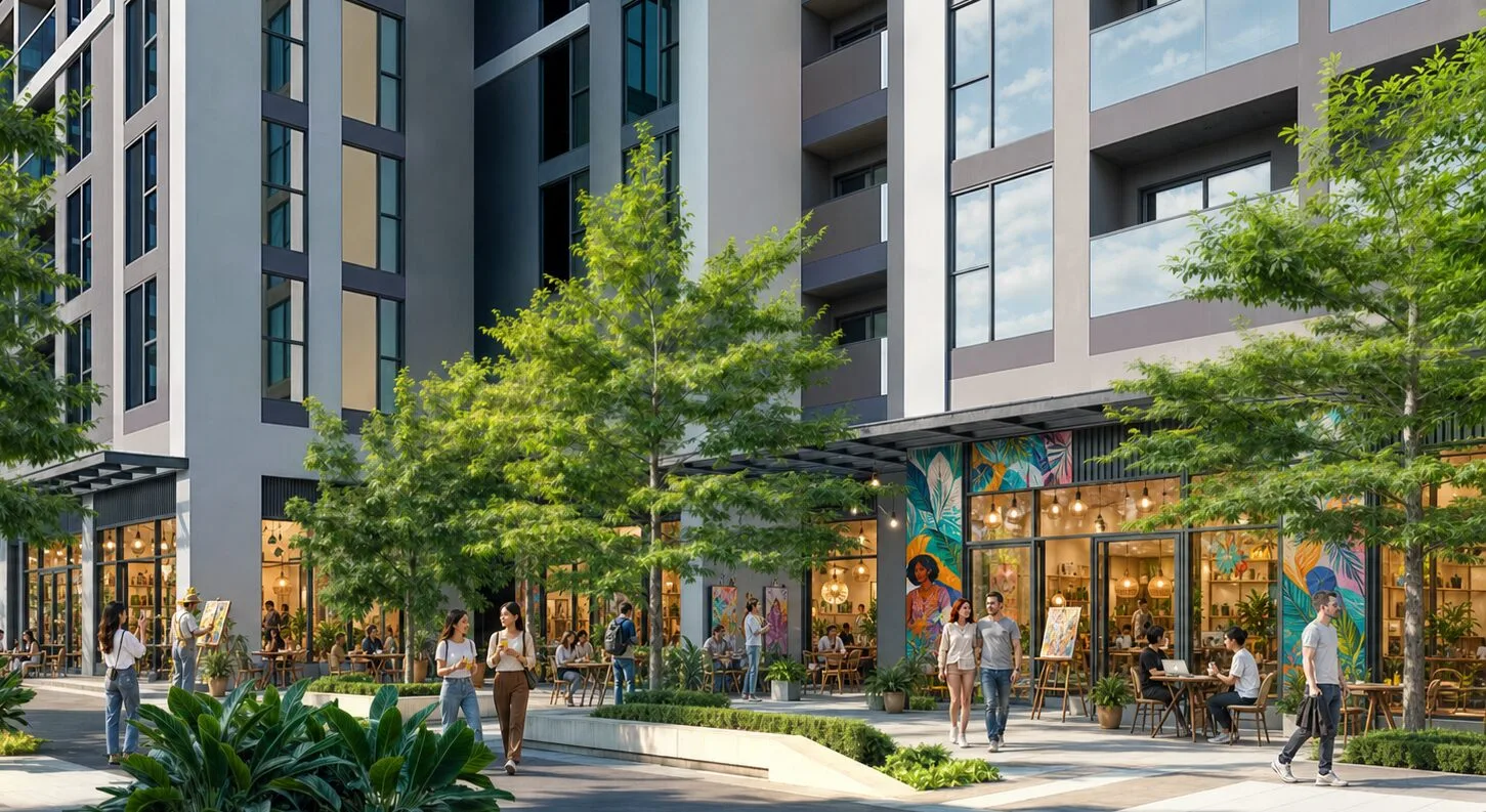 Tuyến phố thương mại shophouse dưới chân tòa O dự án The Ori Space, Mỹ Hạnh, Tây Ninh